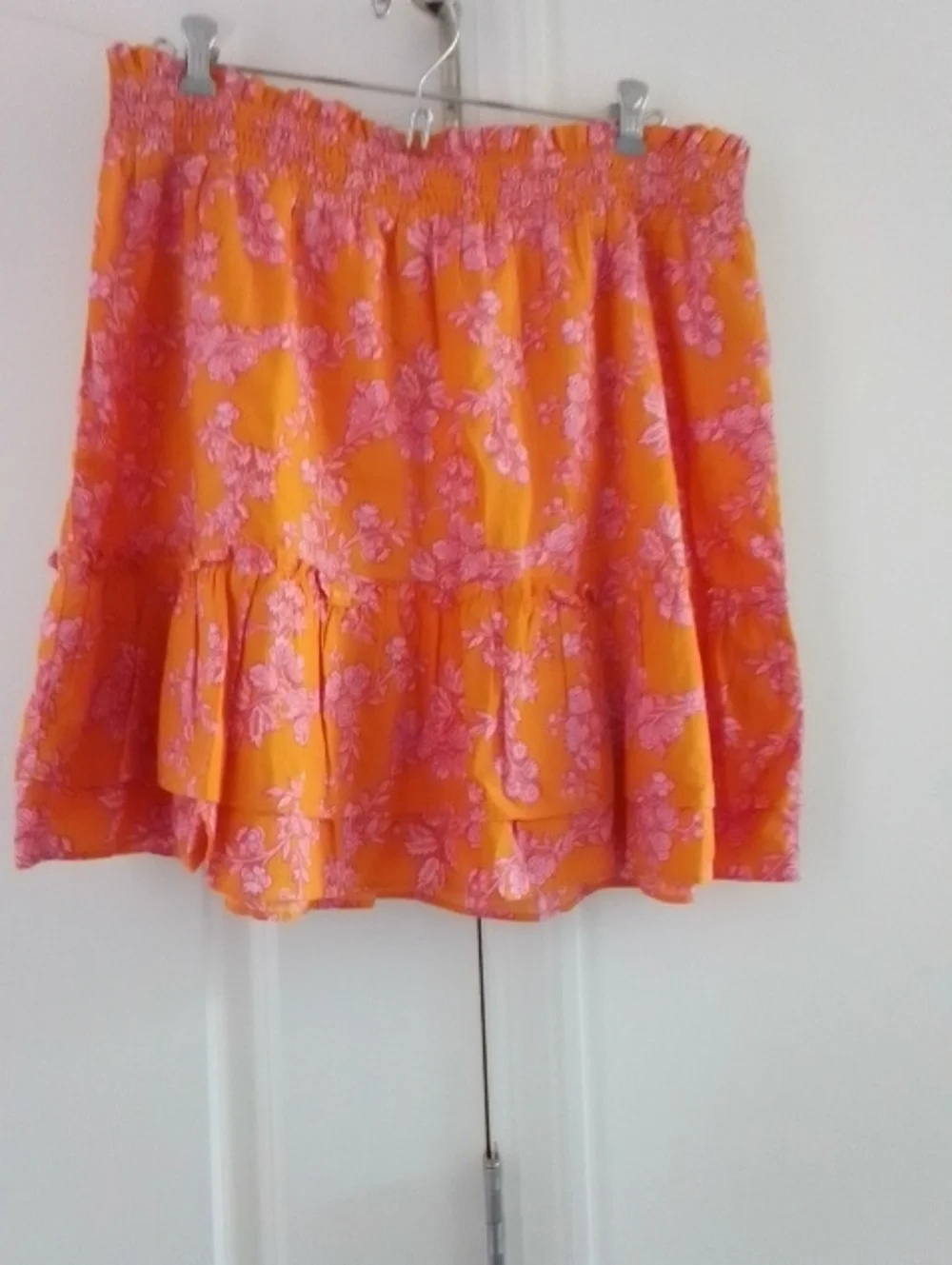 J Crew Bright Orange Floral Tiered Mini Skirt - Pink Print